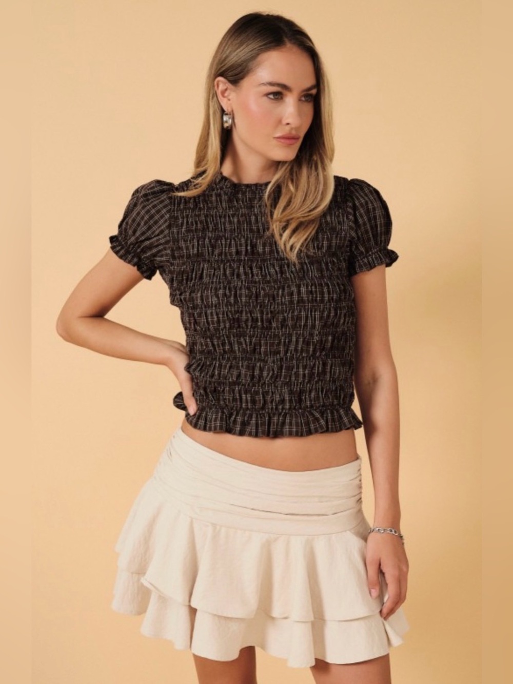 39 Smocked Short Sleeve Crop Top